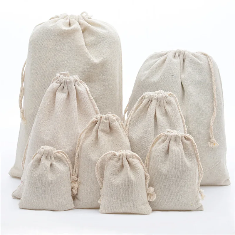 Linen Bag Bulk - 10pcs/lot Jute Cotton Linen Drawstring Bag